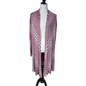 Kris Jenner Kollection 3X Burgundy Gray Striped Open Front Cardigan